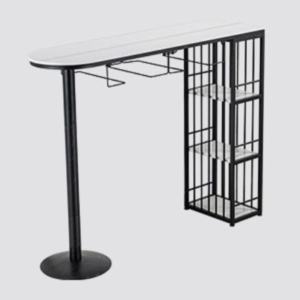 Glam Gold Iron Bistro Table White Stone Top Indoor Bar Dining Table with Shelf Clearhalo 'Bar Furniture' 'Bar Tables' 'bar_tables' 'furn' 'furn_bar_tables' 'Furniture' 'furniture_bar_tables' 'Kitchen & Dining Furniture' 1200x1200_16b709ec-9a9b-45ba-9e17-500a54362f6b