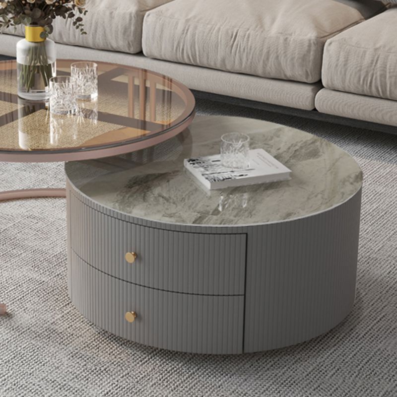 Modern Cocktail Table Round Glass / Slate Coffee Table with Storage Clearhalo 'Coffee & Accent Tables' 'Coffee Tables' 'coffee_tables' 'furn' 'furn_coffee_tables' 'Furniture' 'Living Room Furniture' 1200x1200_16b7313c-5e4e-4ecb-8310-1b6de0fecc2e