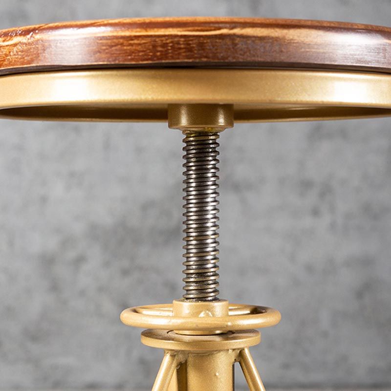 Industrial Adjustable Height Bar Stool Round Solid Wood with Iron Legs