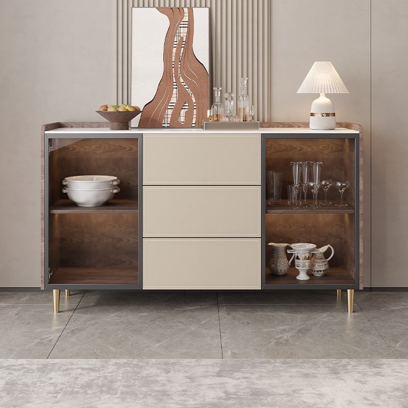 Glam Stone Sideboard Cabinet Sideboard 3 Drawers Server with Storage Clearhalo 'buffet_sideboard' 'Buffets & Sideboards' 'furn' 'furn_buffet_sideboard' 'Furniture' 'Kitchen & Dining Furniture' 1200x1200_16b85b9b-5710-45a0-82d1-a7946530efb8