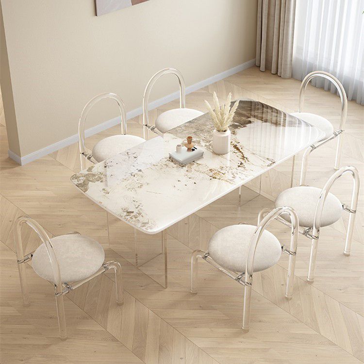 Glam Dining Table Set with Acrylic Base 1/5/7 Pcs Dinette Set with White Chairs Clearhalo 'Dining Room Sets' 'Dining Tables & Seating' 'dining_room_set' 'furn' 'furn_dining_room_set' 'Furniture' 'Kitchen & Dining Furniture' 1200x1200_16b98b49-05c9-4cf2-856e-37db44513db0