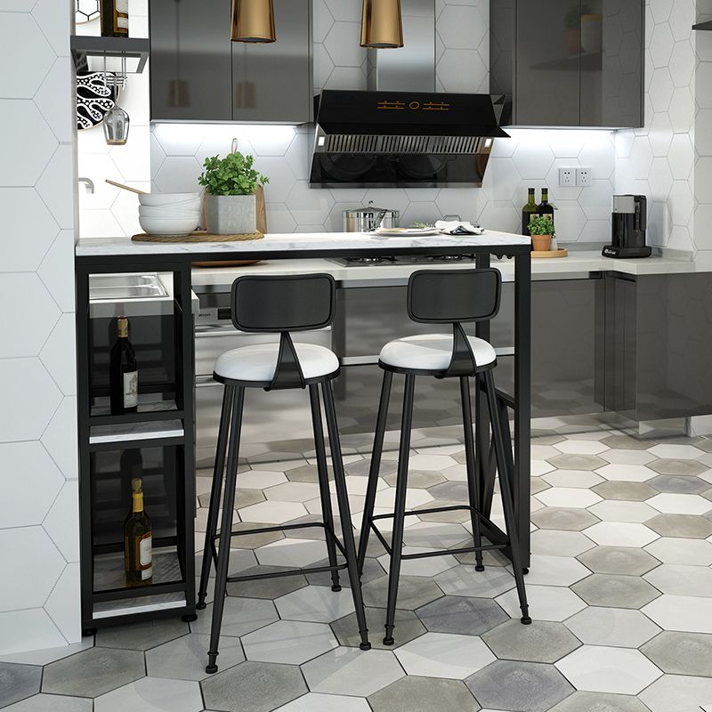 Modern Iron Bar Dining Table White Faux Marble Rectangle Indoor Bistro Table with Shelf Clearhalo 'Bar Furniture' 'Bar Tables' 'bar_tables' 'furn' 'furn_bar_tables' 'Furniture' 'furniture_bar_tables' 'Kitchen & Dining Furniture' 1200x1200_16ba0a96-4bb1-401a-9ec2-8c55b94a3da6
