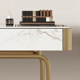 Glam Slate and Metal Makeup Dreshing Tabe Tabinet avec 2 tiroirs