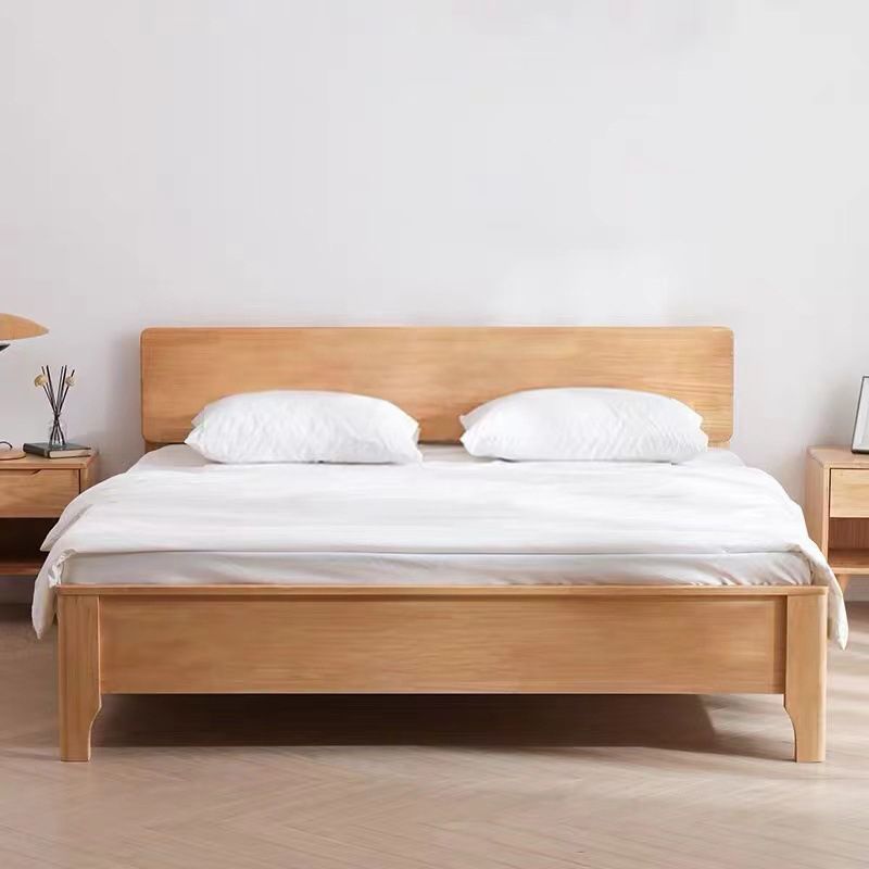 Modern Solid Wood Panel Bed Rectangular Standard Bed with Headboard