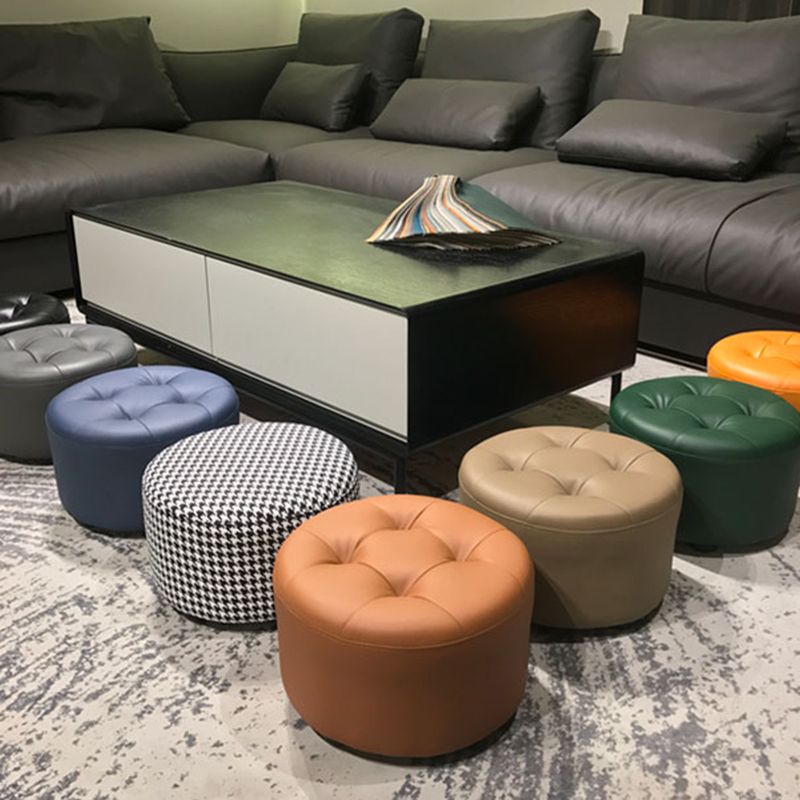 Contemporary Pouf Ottoman Faux Leather Upholstered Tufted Cylinder Shape Ottoman Clearhalo 'furn' 'furn_ottomans_poufs' 'Furniture' 'Living Room Furniture' 'Ottomans & Poufs' 'ottomans_poufs' 1200x1200_16c07a92-6c83-473d-a79e-216fc010ebfc