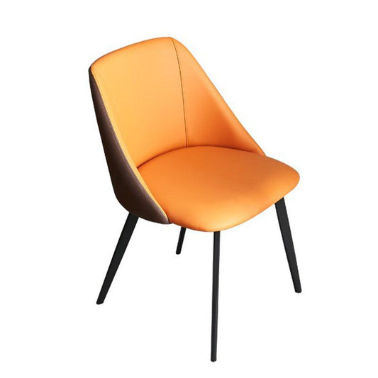 Contemporary Dining Arm Chair with Black Metal Legs Faux Leather Side Chair