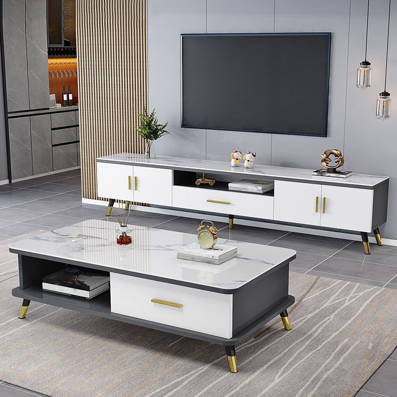 Gorgeous TV Stand Console With Record Storage , Glass and Wood TV Stand in Grey / White Clearhalo 'furn' 'furn_tv_stands_entertainment_centers' 'Furniture' 'Living Room Furniture' 'TV Stands & Entertainment Centers' 'TV Stands & Media Storage Furniture' 'tv_stands_entertainment_centers' 1200x1200_16c0ff50-66c8-4ca1-bb1e-50fa3694ce31