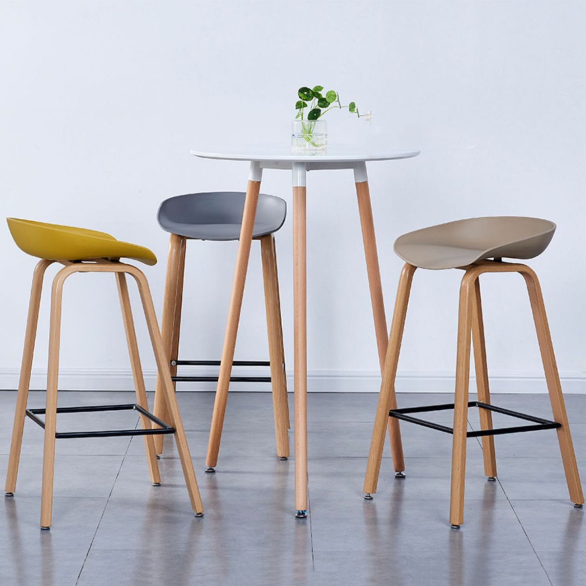Contemporary Plastic Bucket Low Back Bar Stools with Metal Base