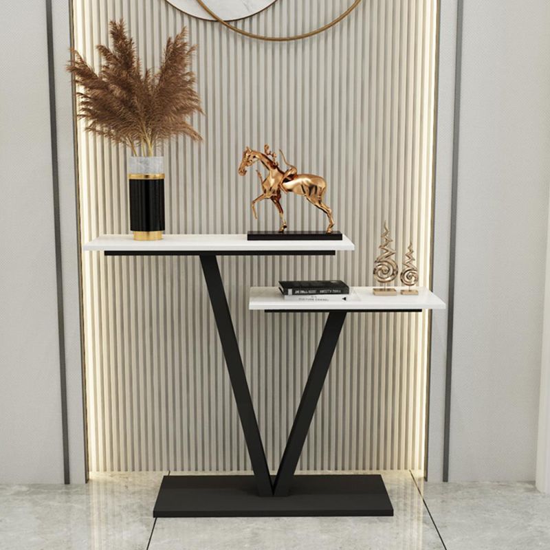Tavolo da divano di divano console in pietra contemporanea tavolo da rettangolo con scaffale per la sala