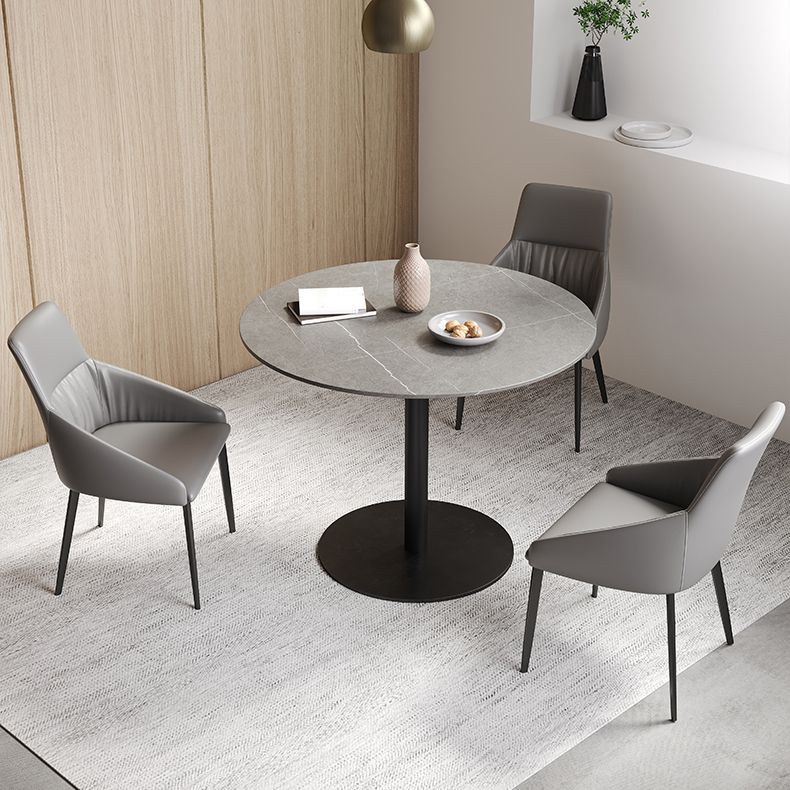 Mesa de comedor de piedra gris con base metálica, mesa de comedor redonda moderna para el hogar