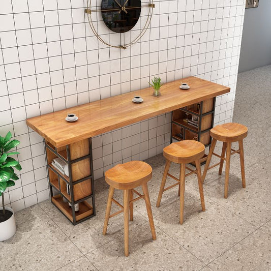 Brown Wood Pub Table with Rectangle Table Top Double Pedestal Table - 41.3" H Clearhalo 'Bar Furniture' 'Bar Tables' 'bar_tables' 'furn' 'furn_bar_tables' 'Furniture' 'furniture_bar_tables' 'Kitchen & Dining Furniture' 1200x1200_16cee191-0703-4277-a5f3-46e1aca23c72