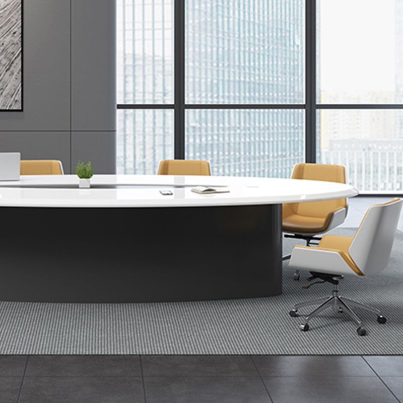 オフィスのための現代の人工木製オフィスデスクオーバルライティングデスク