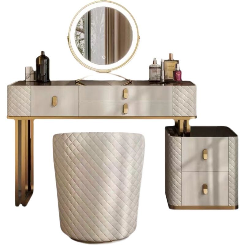 Glam Mirrored Glass Vanity Desk Bedroom Vanity Dressing Table with Drawer