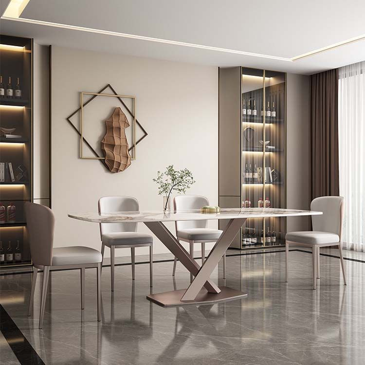 Glam Style Sintered Stone Table Rectangle Table with Metal Legs for Home Use Clearhalo 'Dining Tables & Seating' 'Dining Tables' 'dining_table' 'furn' 'furn_dining_table' 'Furniture' 'Kitchen & Dining Furniture' 1200x1200_16d4a08c-ef08-457f-9a3c-8e128fc6f468