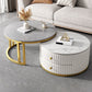 Mesa de centro moderna para cóctel, mesa de centro redonda de cristal/pizarra con 2 cajones
