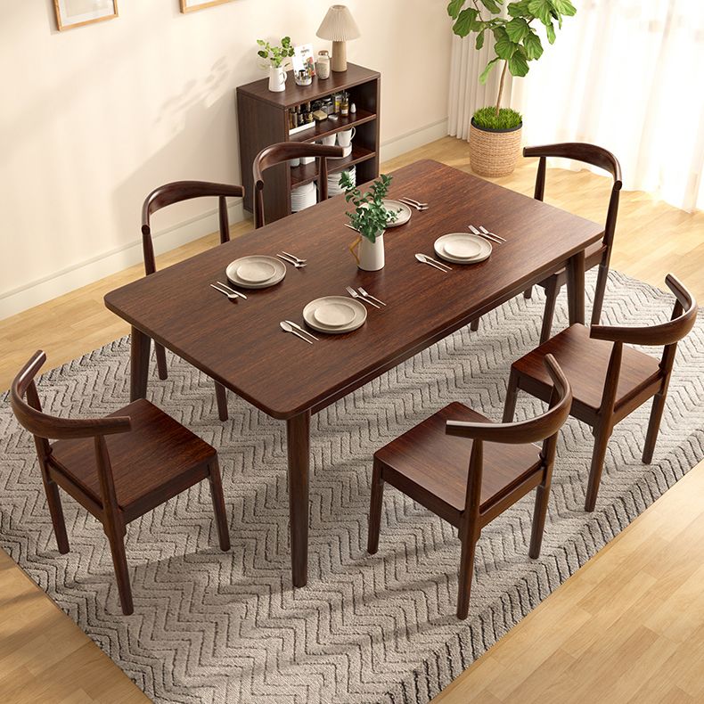 Modern Brown Rubberwood Top Dining Table with 4 Solid Wood Legs Clearhalo 'Dining Tables & Seating' 'Dining Tables' 'dining_table' 'furn' 'furn_dining_table' 'Furniture' 'Kitchen & Dining Furniture' 1200x1200_16d8c4a6-364a-43e0-8e2e-b837031ecd89