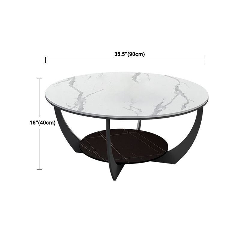 Modern Round Coffee Table Stone Cross Legs Coffee Table with Storage