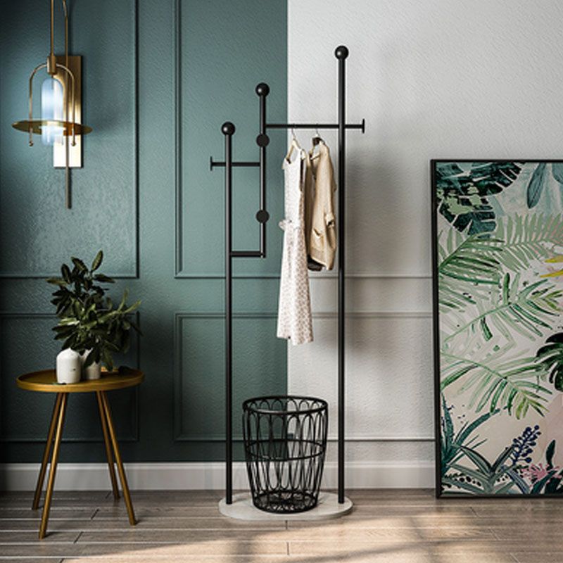 Modern Metal Entryway Kit with 4 Hooks and Basket in Drawing Room Clearhalo 'Entry & Mudroom Furniture' 'furn' 'furn_hall_tree_coat_racks' 'Furniture' 'Hall Trees & Coat Racks' 'hall_tree_coat_racks' 1200x1200_16dba732-17c5-498e-a4e9-2e3be5aaa662