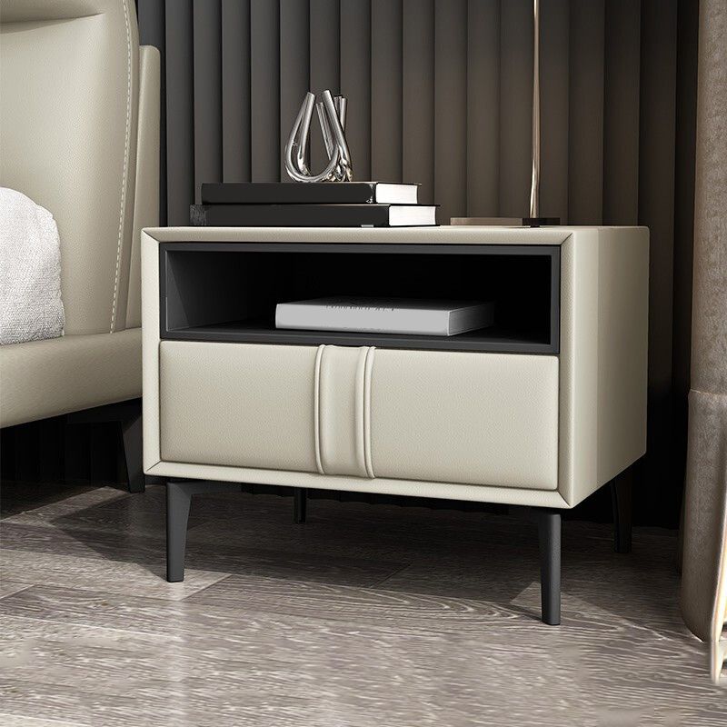 Modern Faux Leather 1/2 - Drawer Nightstand 18.5" Tall Nightstand