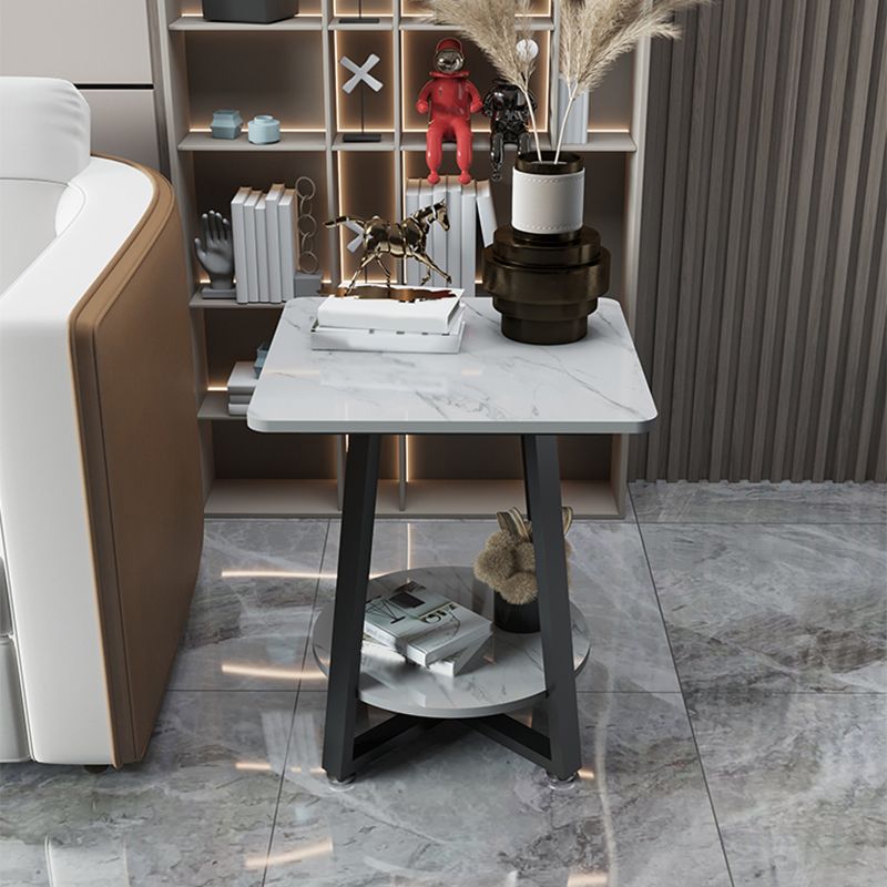 Cross Legs Square Side Table 21.65" Tall Stone End Table with Shelf Clearhalo 'Coffee & Accent Tables' 'End & Side Tables' 'end_side_table' 'end_side_tables' 'furn' 'furn_end_side_tables' 'Furniture' 'furniture_end_side_table' 'Living Room Furniture' 1200x1200_16e1ff15-b01f-4bca-a3fa-e2cd08edc06f