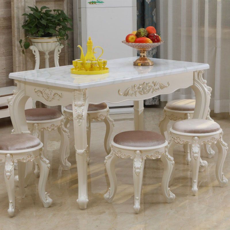 Stone Top Dining Table Rectangle Dining Table with 4 Legs in White Clearhalo 'Dining Tables & Seating' 'Dining Tables' 'dining_table' 'Furniture' 'furniture_dining_table' 'Kitchen & Dining Furniture' 'kitchen' 'kitchen_dining_table' 1200x1200_16e2a4c7-bbcd-4d39-94c8-94c1bca72362