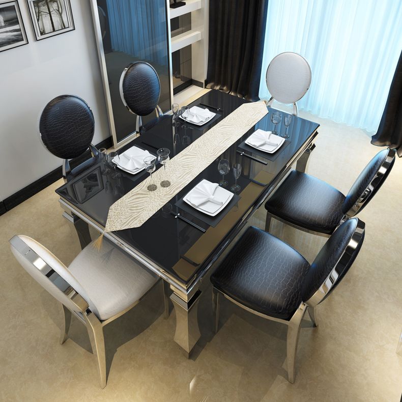 Metal Contemporary Rectangular Dining Table Glass Top Table for Dining Room Clearhalo 'Dining Tables & Seating' 'Dining Tables' 'dining_table' 'furn' 'furn_dining_table' 'Furniture' 'furniture_dining_table' 'Kitchen & Dining Furniture' 'kitchen' 'kitchen_dining_table' 1200x1200_16e5f477-cdb8-4cef-8d14-3876be87e494