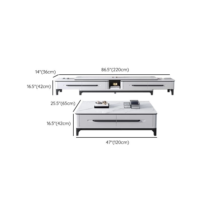 Leisteen koffie of eindtafel met opbergladen rechthoek 4 poten