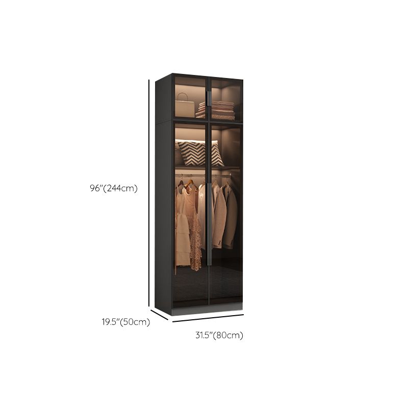 Freestanding Grey Wood Frame Wardrobe Modern Multifunctional Wardrobe with Glass Doors Clearhalo 'Armoires & Wardrobes' 'armoires_wardrobes' 'Bedroom Furniture' 'furn' 'furn_armoires_wardrobes' 'Furniture' 1200x1200_16e79761-d593-4ec4-8805-95e46892e1fd