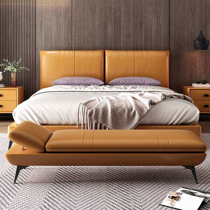 Modern Genuine Leather Bench 18"H Bedroom Seating Bench with Adjustable Headrest Clearhalo 'Benches' 'Chairs & Seating' 'furn' 'furn_benches' 'Furniture' 'Living Room Furniture' 1200x1200_16ea7c39-65e1-486b-a4fd-b843359d4404