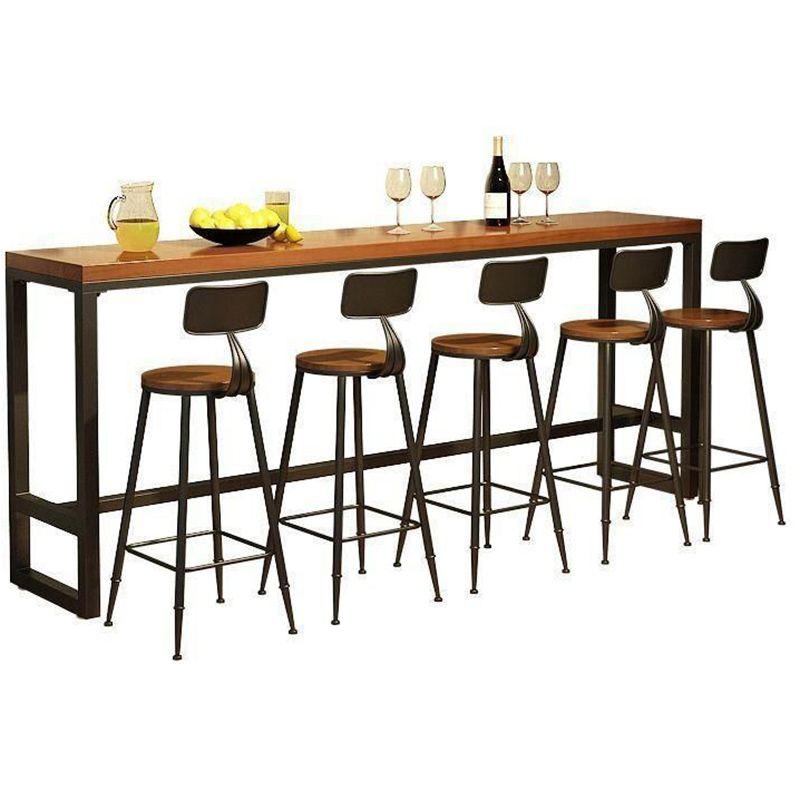 Mesa de bar industrial para vino, mesa de bistró con tapa de madera maciza y base negra