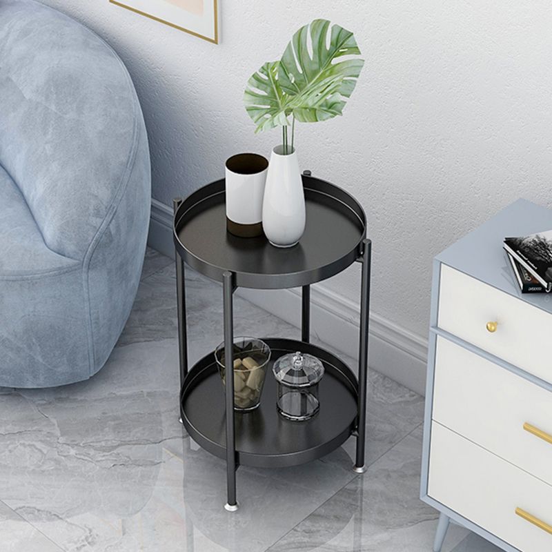 Mid-Century Metal Round Tray Top Side Table 4 Legs End Table with Shelf