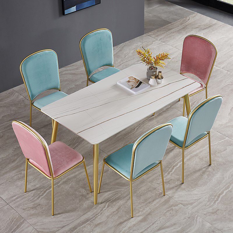 Set da tavolo da pranzo rettangolare glam 1/4/5/7 pezzi dinette set con top in pietra sinterizzata bianca