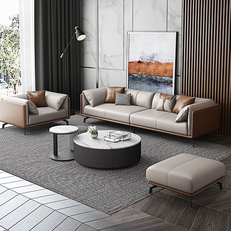 Contemporary Genuine Leather Pillow Top Arm Sofa for Living Room, Apartment Clearhalo 'furn' 'furn_sofas' 'Furniture' 'furniture_sofas' 'kitchen' 'kitchen_sofas' 'Living Room Furniture' 'Sofa' 'sofas' 1200x1200_16ede9f4-5256-4d17-8eb4-15533d42ce0a