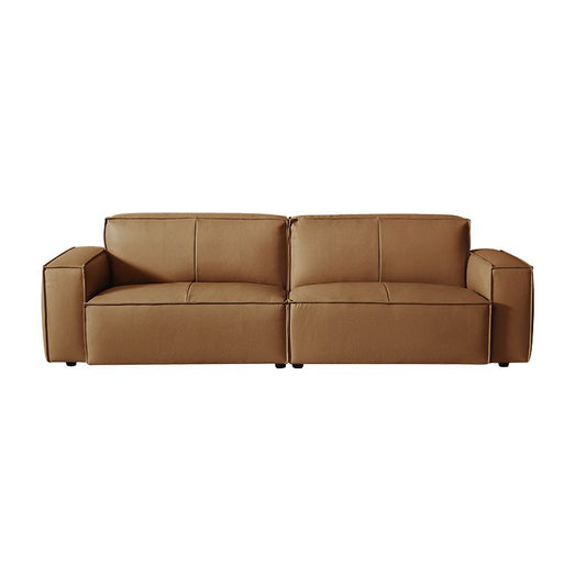 Solid Color Genuine Leather Bonus Room Square Arm 3-seater Sofa