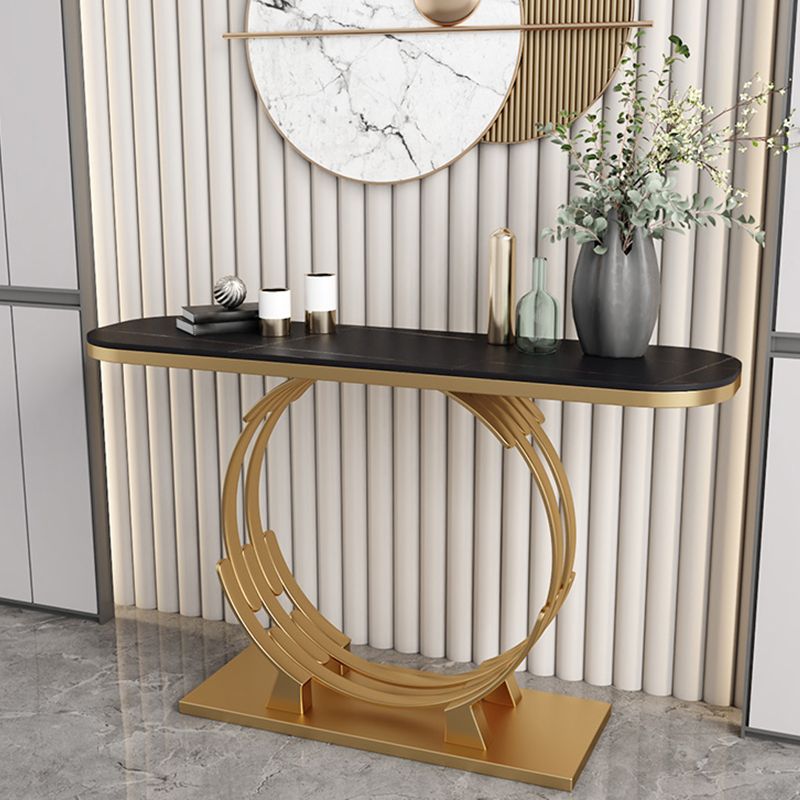 Tavolo da console in marmo alto 31,5 pollici glam di accento ovale con scaffale