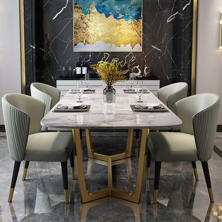 Marble White Tone Dining Table Glam Style Trestle Base Table for Dining Room Clearhalo ' dining_table' 'Dining Tables & Seating' 'Dining Tables' 'furn' 'furn_dining_table' 'Furniture' 'furniture_dining_table' 'Kitchen & Dining Furniture' 'kitchen&dining_furn' 'kitchen' 'kitchen_dining_table' 1200x1200_16fa4a78-3f7d-46e2-91ab-e79ffe627810