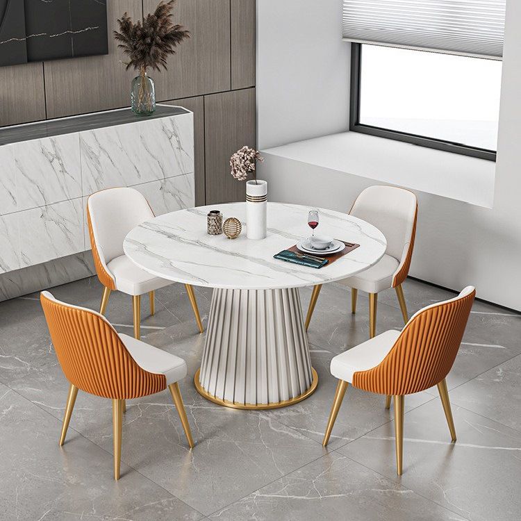 Glam Stone Round Dining Table with Pedestal Table for Dining Room