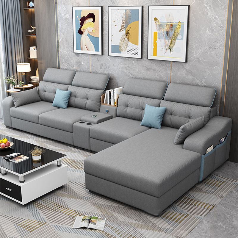 Recessed Arm Pillowed Back Cushions Sofa and Chaise Linen/Faux Leather Sectional Clearhalo 'furn' 'furn_sectionals' 'Furniture' 'furniture_sectionals' 'kitchen' 'kitchen_sectionals' 'Living Room Furniture' 'Sectionals' 1200x1200_17079bfc-2510-4155-a201-ea4fb2afc232