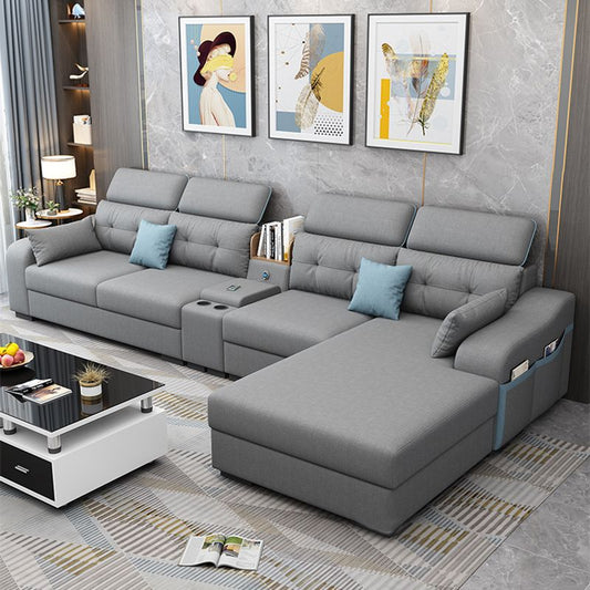 Recessed Arm Pillowed Back Cushions Sofa and Chaise Linen/Faux Leather Sectional Clearhalo 'furn' 'furn_sectionals' 'Furniture' 'furniture_sectionals' 'kitchen' 'kitchen_sectionals' 'Living Room Furniture' 'Sectionals' 1200x1200_17079bfc-2510-4155-a201-ea4fb2afc232