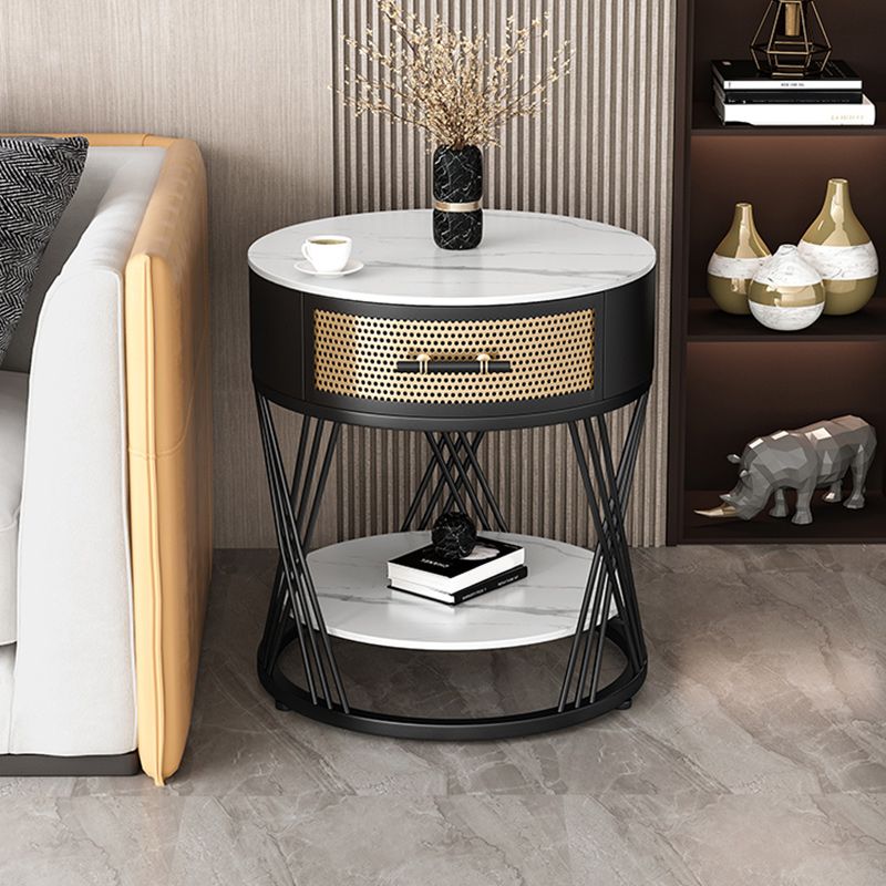 Drawer Side Accent Table Stone Top Metal Frame End Table with Shelf Clearhalo 'Coffee & Accent Tables' 'End & Side Tables' 'end_side_tables' 'furn' 'furn_end_side_tables' 'Furniture' 'Living Room Furniture' 1200x1200_17094b92-00e3-4b66-b6ad-193f73a6122d