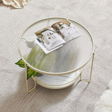 Zeitgenössischer runder Couchtisch mit Glasobertisch und Steinregal