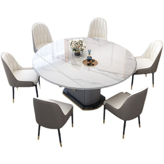 Round Stone Dining Table Traditional Luxury Extendable Dining Table with Pedestal Base
