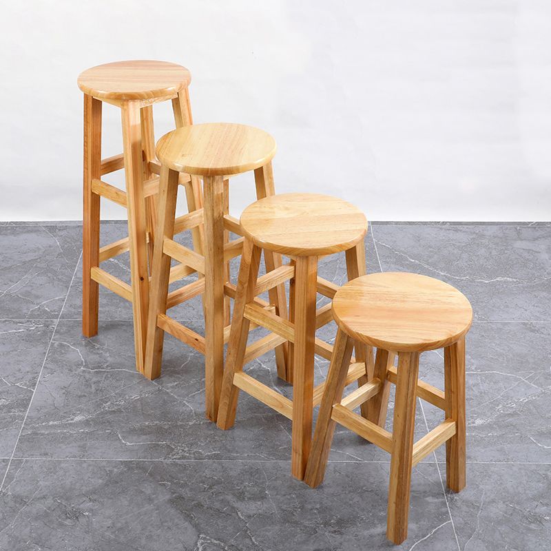 Backless Solid Wood Round Chair Industrial Wooden Counter Chair with 4 Legs