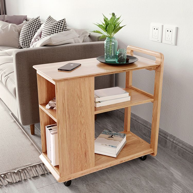 Square Wood Top Side Table Modern 25.6" Tall End Table with Shelves