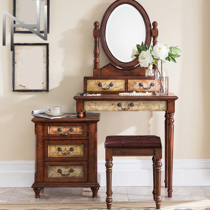 Victorian Wood Vanity e sgabello da toeletta con cassetti di stoccaggio