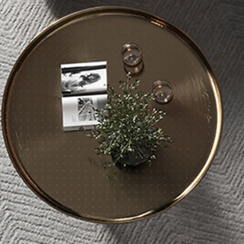 Moderne metalen ronde glazen salontafel uit het midden van de eeuw