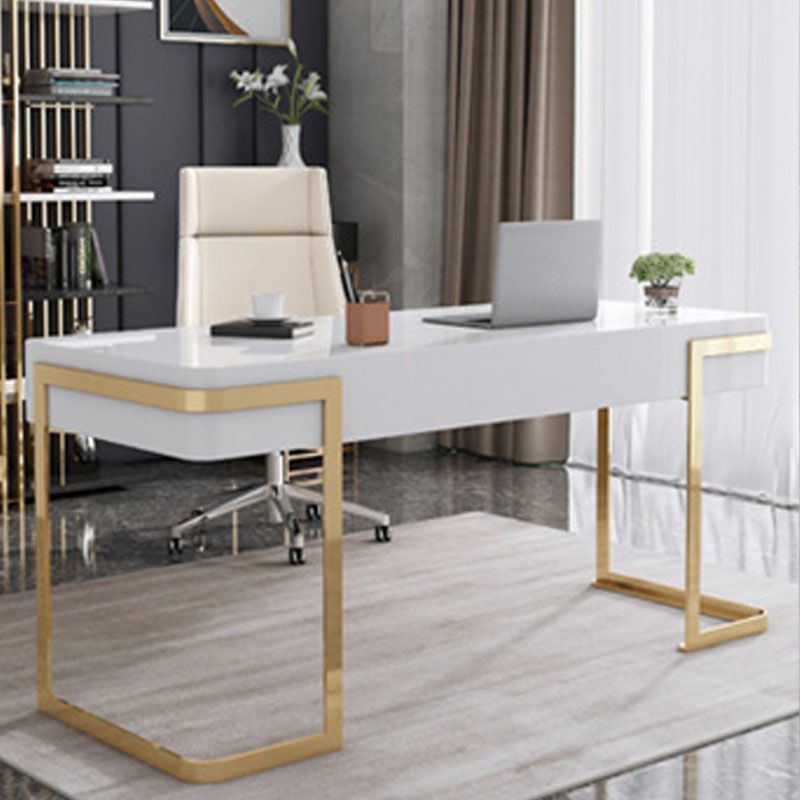 Escritorio con 1 cajón, escritorio de oficina rectangular Glam, madera artificial