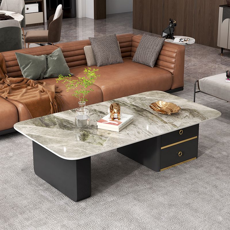 Modern Rectangular Slate Sled Coffee Table with Storage White Cocktail Table Clearhalo 'Coffee & Accent Tables' 'Coffee Tables' 'coffee_tables' 'furn' 'furn_coffee_tables' 'Furniture' 'furniture_coffee_tables' 'Living Room Furniture' 1200x1200_1725525c-beee-4beb-ac3f-13df2a64bec8