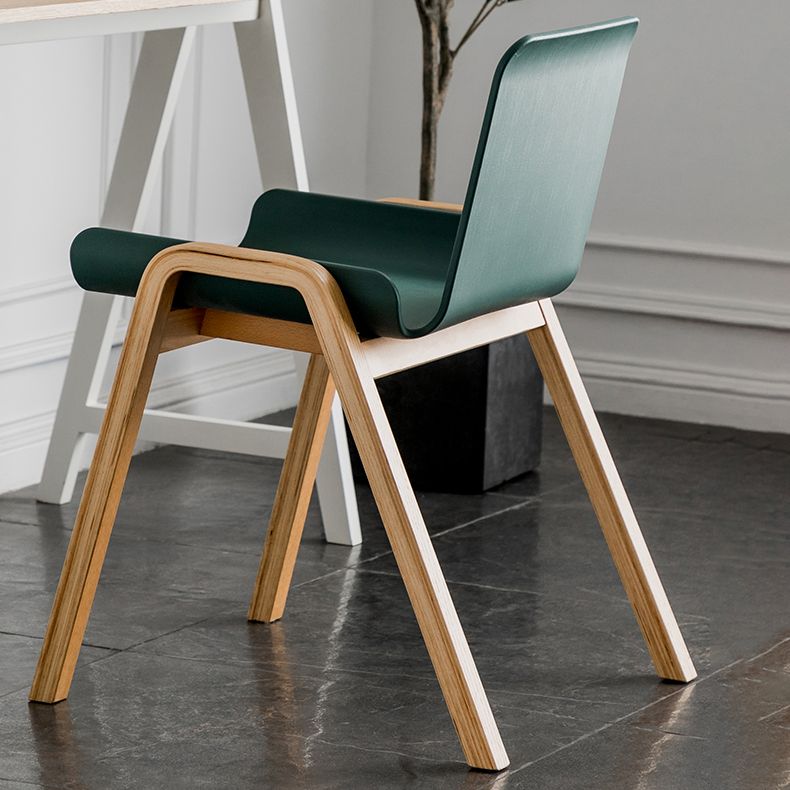 Contemporary Dining Plastic Chairs Armless Chair with Wood Legs for Home
