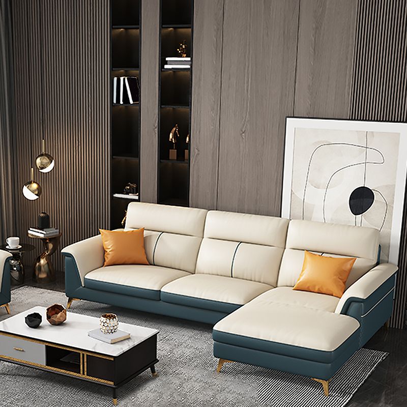 Pillow Top Arm Genuine Leather Sectionals, Cushion Back 36.2" Sectional Sofa in Ivory Clearhalo 'furn' 'furn_sectionals' 'Furniture' 'Living Room Furniture' 'Sectionals' 1200x1200_172e92eb-2545-4fe0-ac52-469c7d1ce5ee